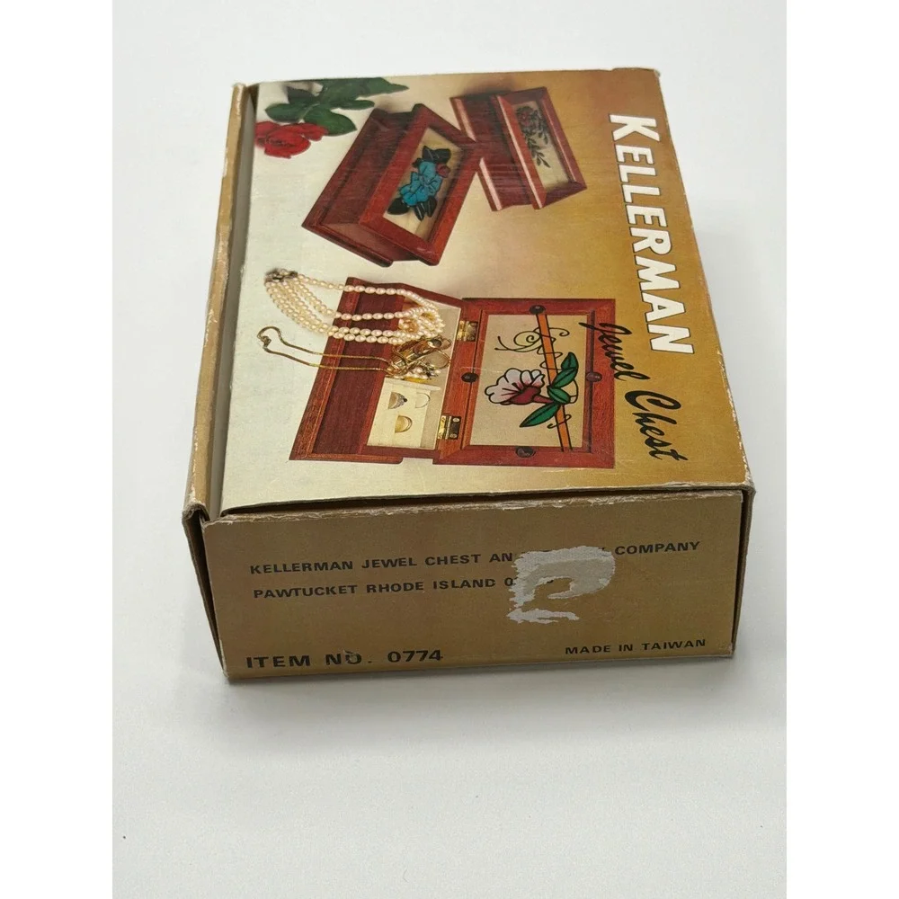 Kellerman Jewel Chest Wooden Hinged Lid Stained Glass Snail‎ Flower Art 0774